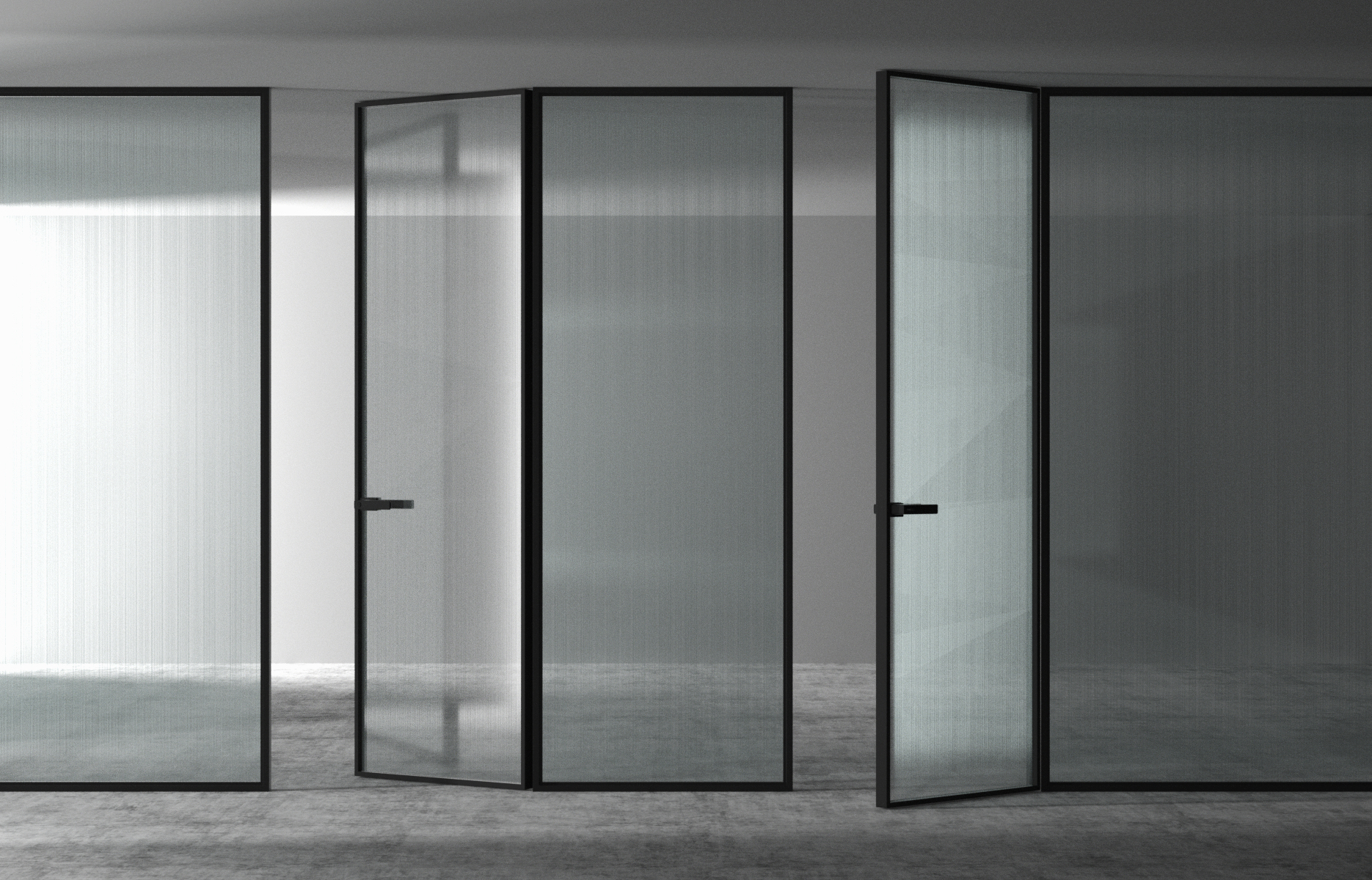 slim aluminium frame glass door scene