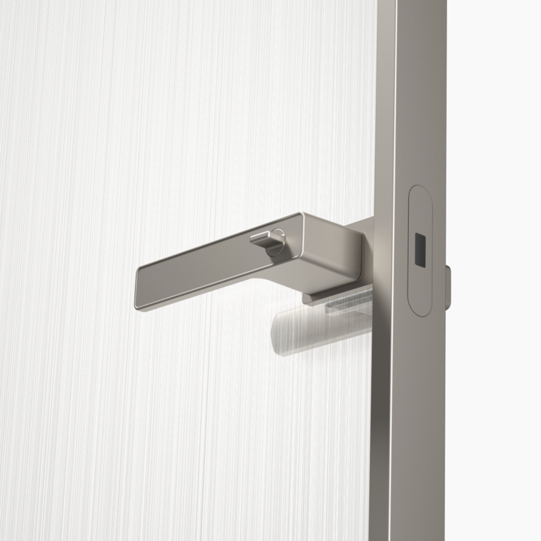 Serrure de porte gris platine pour porte en verre avec cadre en aluminium fin