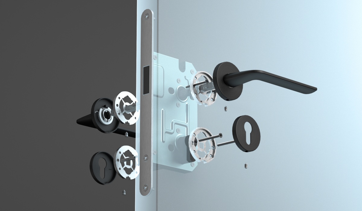 Matt black square door handle installation structure